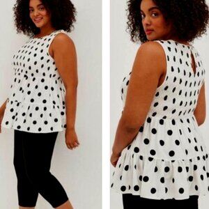 Torrid Black & White Polka Dot Smocked Tiered Tank Blouse Size 3